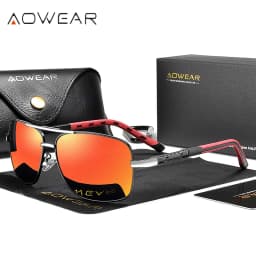 AOWEAR Luxury Square Sunglasses Men Polarized Retro Mirror Sun Glasses for Man Women Vintage Shades Eyewear with Case