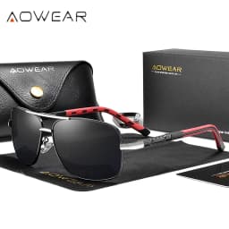 AOWEAR Luxury Square Sunglasses Men Polarized Retro Mirror Sun Glasses for Man Women Vintage Shades Eyewear with Case