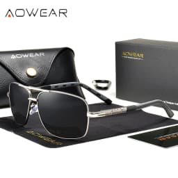 AOWEAR Luxury Square Sunglasses Men Polarized Retro Mirror Sun Glasses for Man Women Vintage Shades Eyewear with Case