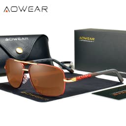 AOWEAR Luxury Square Sunglasses Men Polarized Retro Mirror Sun Glasses for Man Women Vintage Shades Eyewear with Case