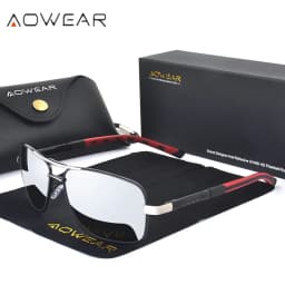 AOWEAR Luxury Square Sunglasses Men Polarized Retro Mirror Sun Glasses for Man Women Vintage Shades Eyewear with Case