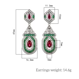 Vintage Glamorous Ruby Red Emerald Green Crystal Dangle Earrings Geometric Teardrop Shaped Statement Jewelry for Women Party
