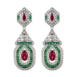 Vintage Glamorous Ruby Red Emerald Green Crystal Dangle Earrings Geometric Teardrop Shaped Statement Jewelry for Women Party