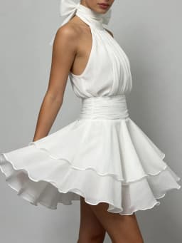 TWOTWINSTYLE Solid Slimming Spliced Folds Basics Dresses for Women High Neck Sleeveless Backless Patchwork Ruffles Dress Female