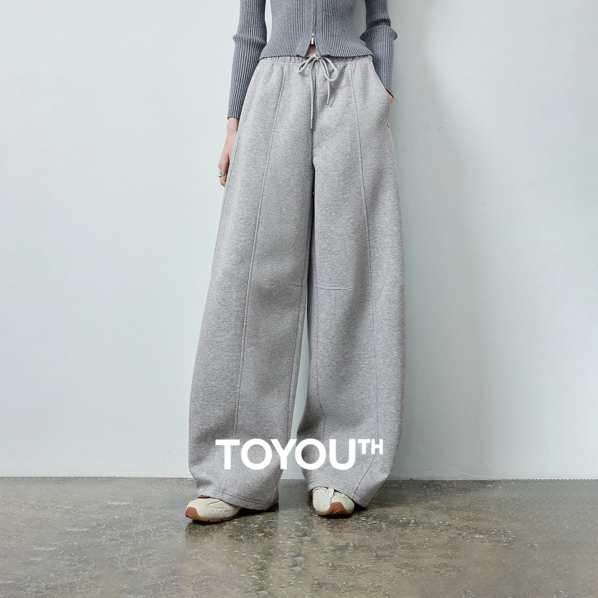 TOYOUTH Women's High Waist Curved Leg Sweatpants 2026 Fall New Arrival Elastic Waist Seam Detail Slimming Loose Fit Athletic