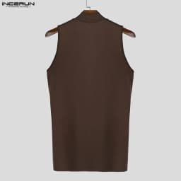 INCERUN Men Irregular Tank Tops Solid Color Turtleneck Sleeveless Male Vests Summer Streetwear Zipper 2026 Fashion Men Clothing