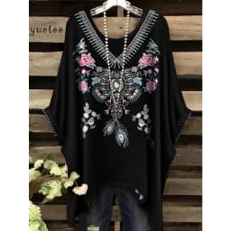 Woman Clothes Bohemian Floral Tunic Plus Size Women's Bohemian Floral Print Tunic T-Shirt Short Sleeve O-Neck Casual Clothings