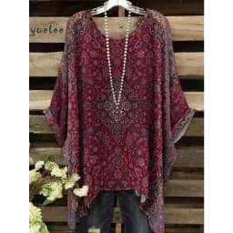 Woman Clothes Bohemian Floral Tunic Plus Size Women's Bohemian Floral Print Tunic T-Shirt Short Sleeve O-Neck Casual Clothings
