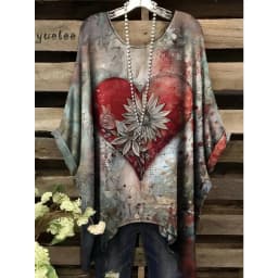 Woman Clothes Bohemian Floral Tunic Plus Size Women's Bohemian Floral Print Tunic T-Shirt Short Sleeve O-Neck Casual Clothings