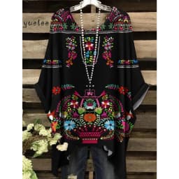 Woman Clothes Bohemian Floral Tunic Plus Size Women's Bohemian Floral Print Tunic T-Shirt Short Sleeve O-Neck Casual Clothings