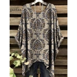 Woman Clothes Bohemian Floral Tunic Plus Size Women's Bohemian Floral Print Tunic T-Shirt Short Sleeve O-Neck Casual Clothings
