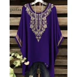 Woman Clothes Bohemian Floral Tunic Plus Size Women's Bohemian Floral Print Tunic T-Shirt Short Sleeve O-Neck Casual Clothings
