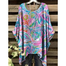 Woman Clothes Bohemian Floral Tunic Plus Size Women's Bohemian Floral Print Tunic T-Shirt Short Sleeve O-Neck Casual Clothings