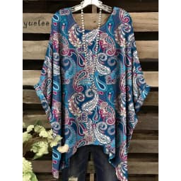 Woman Clothes Bohemian Floral Tunic Plus Size Women's Bohemian Floral Print Tunic T-Shirt Short Sleeve O-Neck Casual Clothings