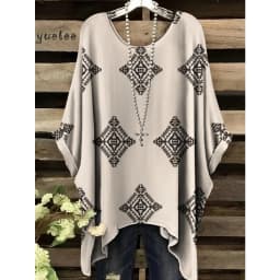Woman Clothes Bohemian Floral Tunic Plus Size Women's Bohemian Floral Print Tunic T-Shirt Short Sleeve O-Neck Casual Clothings