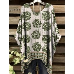 Woman Clothes Bohemian Floral Tunic Plus Size Women's Bohemian Floral Print Tunic T-Shirt Short Sleeve O-Neck Casual Clothings