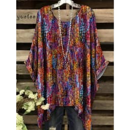 Woman Clothes Bohemian Floral Tunic Plus Size Women's Bohemian Floral Print Tunic T-Shirt Short Sleeve O-Neck Casual Clothings