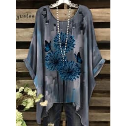 Woman Clothes Bohemian Floral Tunic Plus Size Women's Bohemian Floral Print Tunic T-Shirt Short Sleeve O-Neck Casual Clothings