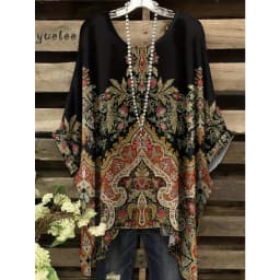 Woman Clothes Bohemian Floral Tunic Plus Size Women's Bohemian Floral Print Tunic T-Shirt Short Sleeve O-Neck Casual Clothings