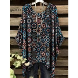 Woman Clothes Bohemian Floral Tunic Plus Size Women's Bohemian Floral Print Tunic T-Shirt Short Sleeve O-Neck Casual Clothings