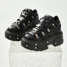 Punk Style Women Black Shoes Rock Metal Decor Lace-up Heel Height Platform Shoes Gothic Man Sneakers Women Ankle Boots 2025 New
