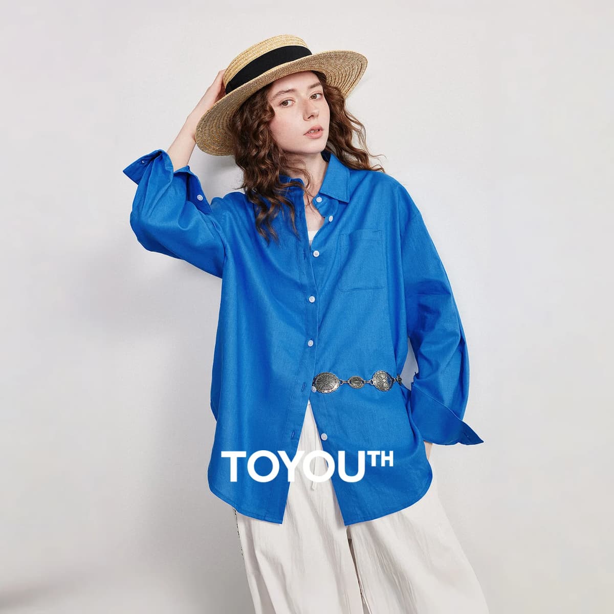 TOYOUTH Women Shirt 2026 Spring New Cotton and Linen Loose Shoulder Mid Length Lapel Shirt Cardigan Jacket