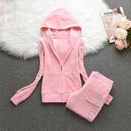 Y2K Velvet Tracksuit with Diamonds 2026 Women's J Zipper Top Jackets and Pants Suit Two-Piece Set