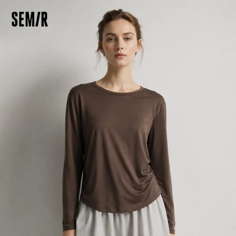 Semir Long Sleeve Tees Women Short Slim Fit 2025 New Thermal Fleece Solid Winter Versatile Top Woman Clothes Bts