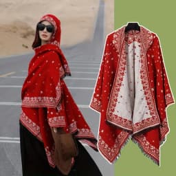 Ethnic Hooded Cape Shawl for Northwest China Travel Photography Warm Imitation Cashmere Outerwear Ethnic style hat