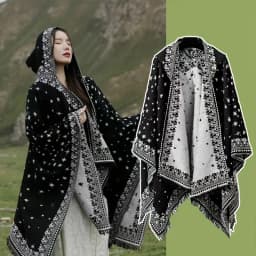 Ethnic Hooded Cape Shawl for Northwest China Travel Photography Warm Imitation Cashmere Outerwear Ethnic style hat