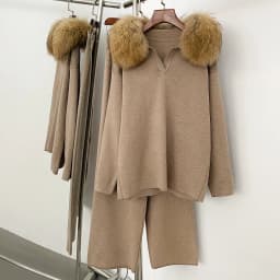 Reality Fur Jacket Pullover Set Woman Spring Knitted Suit Knitwear Female Real Fox Fur Collar Sweater Lady Autumn Knitted New