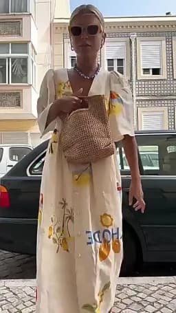 Elegant Printed Dress Women V Neck Puff Sleeve Loose Midi Female Dresses 2024 Summer Holidays Casual Lady Beach A-Line Vestidos