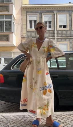 Elegant Printed Dress Women V Neck Puff Sleeve Loose Midi Female Dresses 2024 Summer Holidays Casual Lady Beach A-Line Vestidos