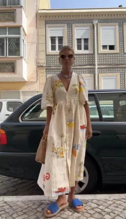 Elegant Printed Dress Women V Neck Puff Sleeve Loose Midi Female Dresses 2024 Summer Holidays Casual Lady Beach A-Line Vestidos