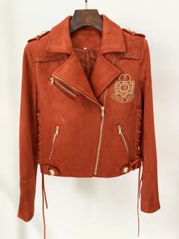 HIGH STREET Newest 2026 F/W Designer Jacket Women's Rope Lacing Up Logo Beaded Synthetic Suede Leather Motorcycle Biker Jacket