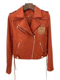 HIGH STREET Newest 2026 F/W Designer Jacket Women's Rope Lacing Up Logo Beaded Synthetic Suede Leather Motorcycle Biker Jacket