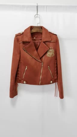 HIGH STREET Newest 2026 F/W Designer Jacket Women's Rope Lacing Up Logo Beaded Synthetic Suede Leather Motorcycle Biker Jacket
