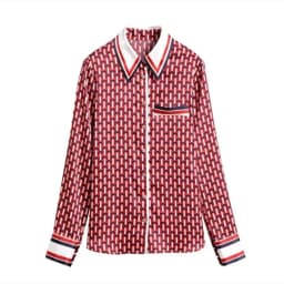 High Quality Satin Silk Shirt Women's 2025 New Spring Summer Long Sleeved Mulberry Silk Top with Striped Patchwork Shirt Blouses