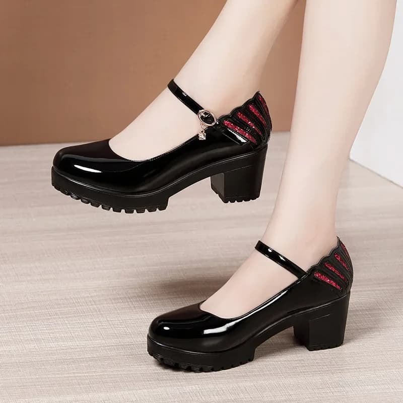 6 8 10cm Small Size 32-43 Shallow Patent Leather Shoes Women Mary Janes 2026 Fall Block Heels Shoes Platform Pumps Office Mom