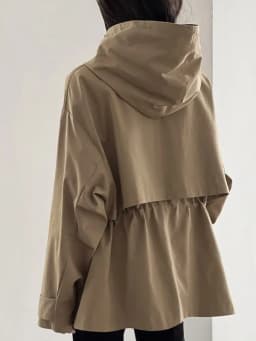Cotton Khaki Hooded Trench Coat Women's Autumn And Winter New Short Coat Retro Casual Loose Top