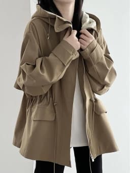 Cotton Khaki Hooded Trench Coat Women's Autumn And Winter New Short Coat Retro Casual Loose Top