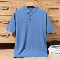 Men's summer new 100% Merino wool leisure knitted Polo neck fashion loose solid color short sleeve plus size bottoming shirt.