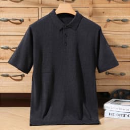 Men's summer new 100% Merino wool leisure knitted Polo neck fashion loose solid color short sleeve plus size bottoming shirt.