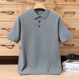 Men's summer new 100% Merino wool leisure knitted Polo neck fashion loose solid color short sleeve plus size bottoming shirt.