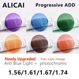 Anti-blue Light Photochromic Progressive Multifocal Lens 1.56 /1.61 /1.67 1.74  Optical Prescription Lenses Man Woman