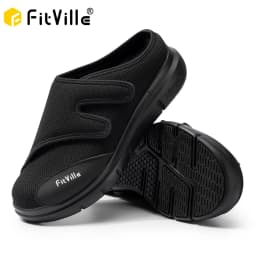 FitVille Men's Half Slippers Diabetic Shoes Extra Wide Adjustable Lightweight Casual Shoe For Swollen Feet Plantar Fasciitis