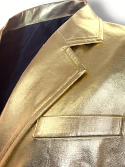 Men's Shiny Gold 2 Piece Suit, Metallic Blazer & Pants Set, Slim Fit Disco Party Stage Costume for DJ Club Prom Wedding