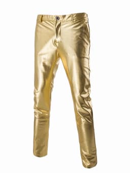 Men's Shiny Gold 2 Piece Suit, Metallic Blazer & Pants Set, Slim Fit Disco Party Stage Costume for DJ Club Prom Wedding