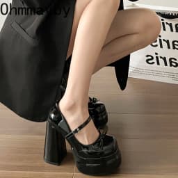 Platform Square High Heel Women's Mary Jane Shoes Fashion Butterfly-knot Shoes Spring Autumn Wedding Party Shoes