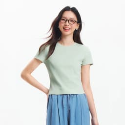 Semir Short Sleeve T-Shirt Women Cropped Embroidered Slim Fit Casual 2025 New Summer Basic Round Neck Shoulder Fit Top